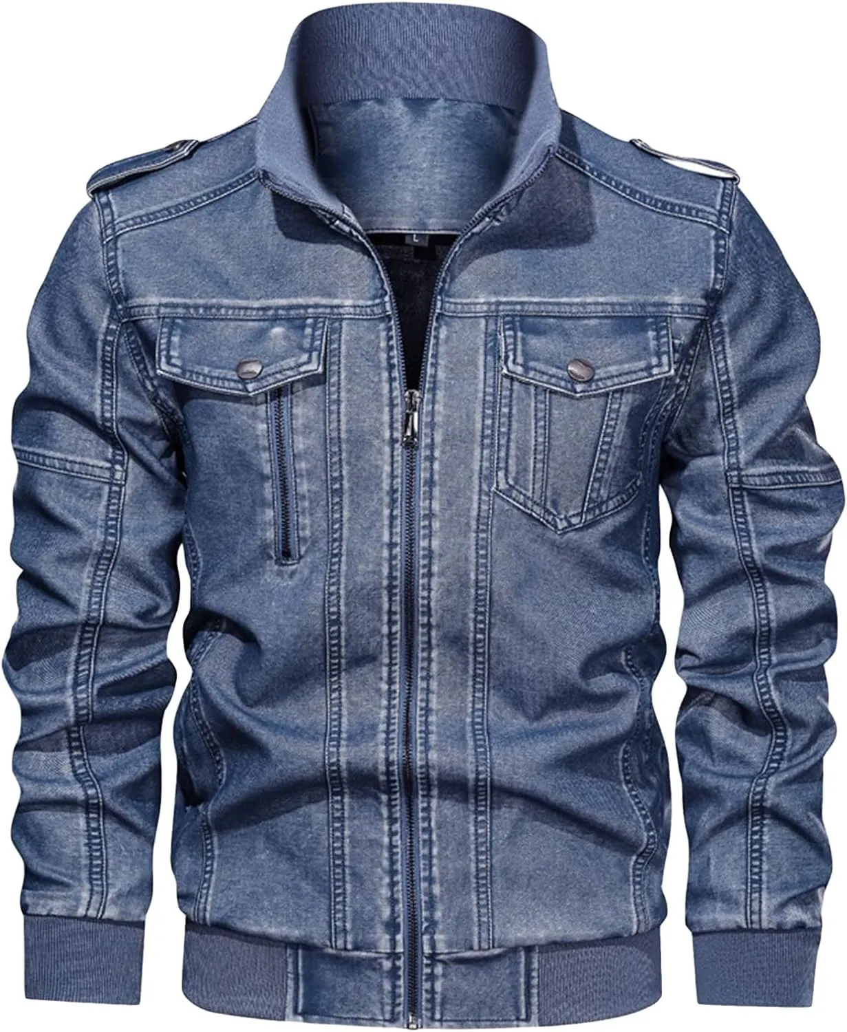 JEShifangjiusu Men'S Distressed Denim Jackets Classic Full Zipper Trucker Jean Coat Vintage Long Sleeve Jackets Outerwear