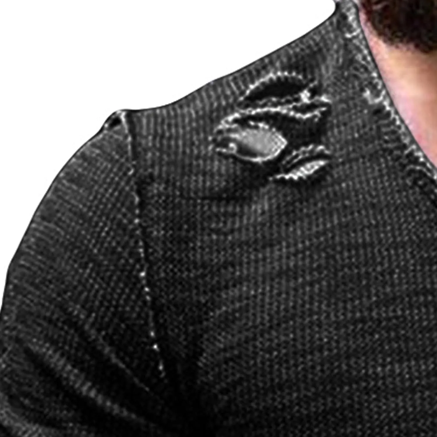 JEsilunmaMY Men's Casual Distressed Ripped T-Shirts Short Sleeve Crewneck Hip Hop Hole Tees Solid Color Workout Gym Shirts