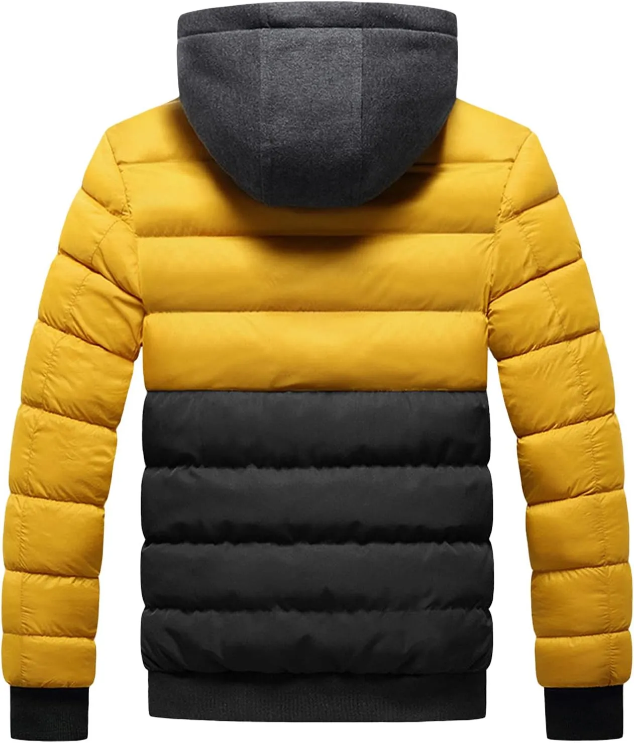JEsilunmaMY Men's Color Block Hood Puffer Jacket Zip Up Slim Fit Hooded Down Coat Winter Warm Thicken Casual Puffer Coats