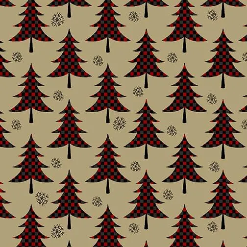 Jingle Bell Flannel - Plaid Trees Red Tan