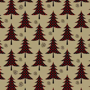 Jingle Bell Flannel - Plaid Trees Red Tan