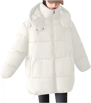 JOAU Women's Winter Hooded Long Quilted Puffer Coats Zip Up Stand Collar Padded Puffy Down Jackets Outerwear with Pockets
