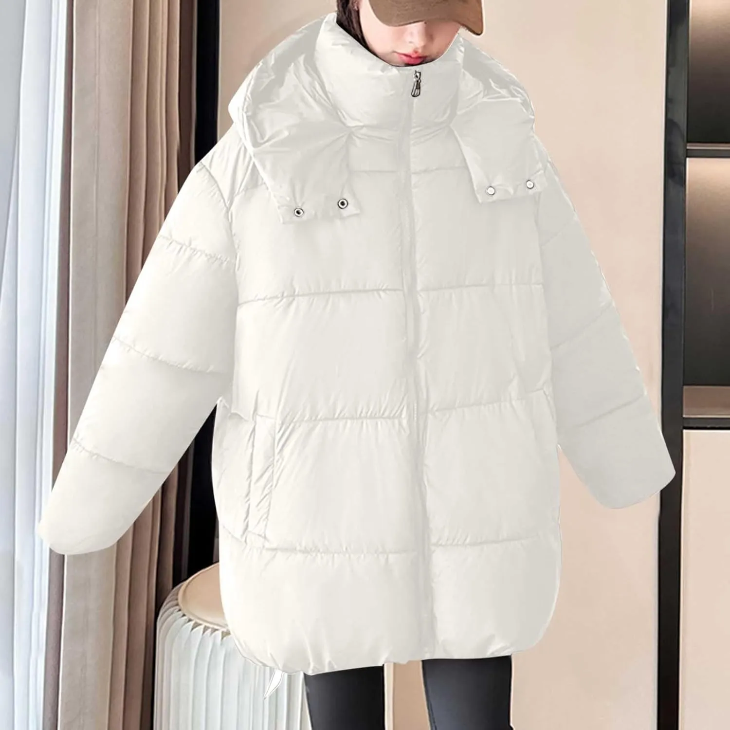 JOAU Women's Winter Hooded Long Quilted Puffer Coats Zip Up Stand Collar Padded Puffy Down Jackets Outerwear with Pockets