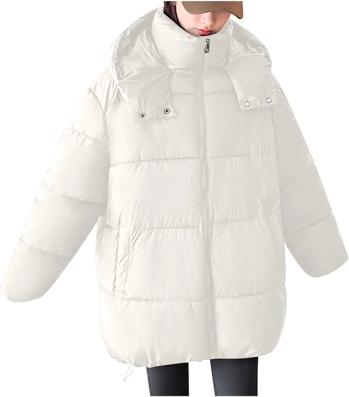 JOAU Women's Winter Hooded Long Quilted Puffer Coats Zip Up Stand Collar Padded Puffy Down Jackets Outerwear with Pockets
