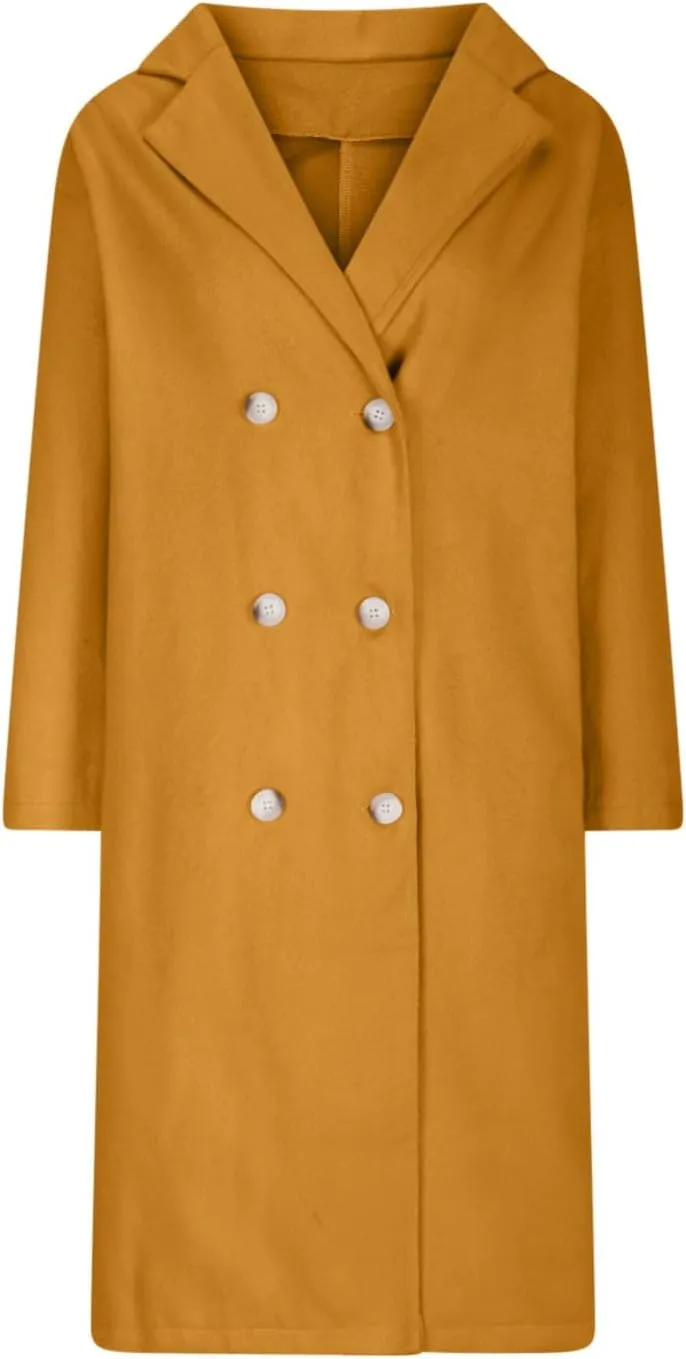 JOAU Women's Winter Wool Coat Elegant Notched Lapel Collar Double Breasted Pea Coats Wool Blend Overcoat Jackets Outerwear