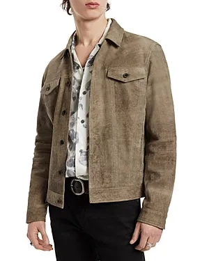 John Varvatos Mens Classic fit Casual Coat Suede Leather Trucker Jacket 48 Brown