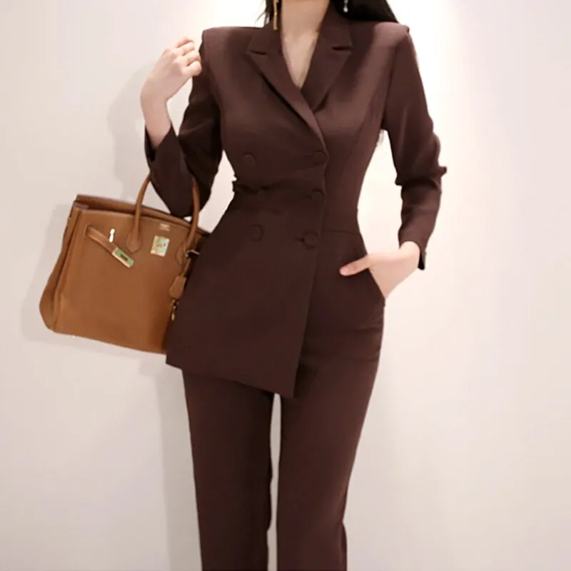 Joskaa Christmas Gift Office Ladies Irregular Double Breasted Women Jumpsuit Notched Elegant Ankle-length Pant Jumpsuits Slim Waist Long Playsuit 2018