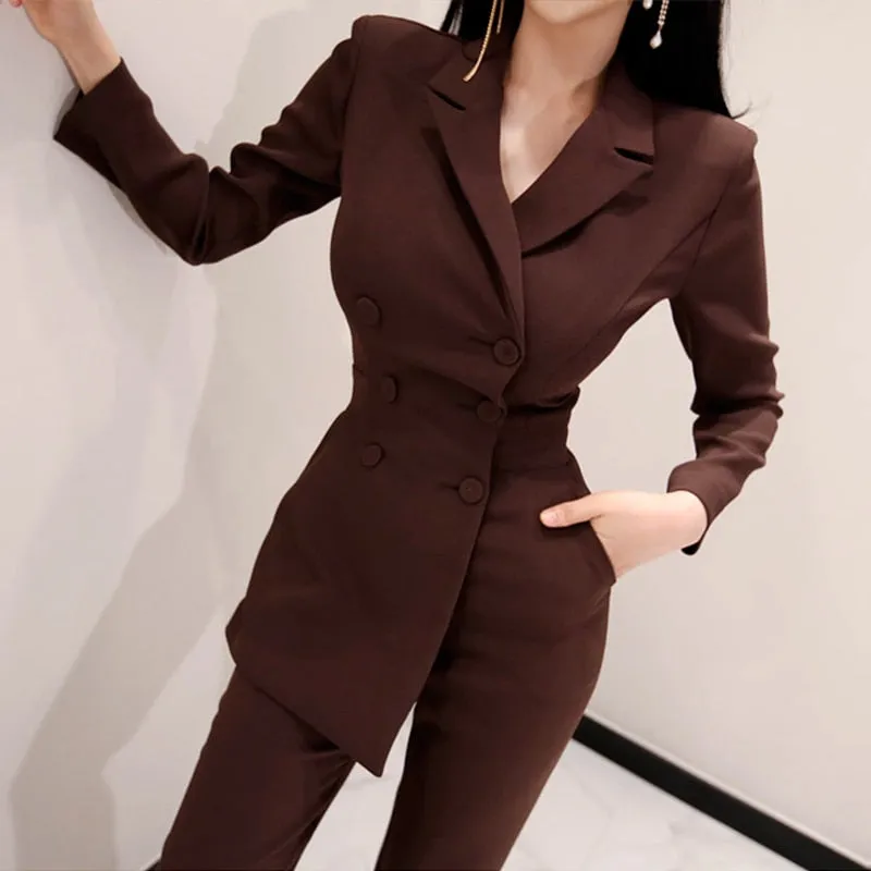Joskaa Christmas Gift Office Ladies Irregular Double Breasted Women Jumpsuit Notched Elegant Ankle-length Pant Jumpsuits Slim Waist Long Playsuit 2018