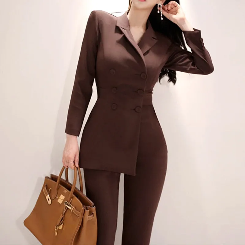Joskaa Christmas Gift Office Ladies Irregular Double Breasted Women Jumpsuit Notched Elegant Ankle-length Pant Jumpsuits Slim Waist Long Playsuit 2018