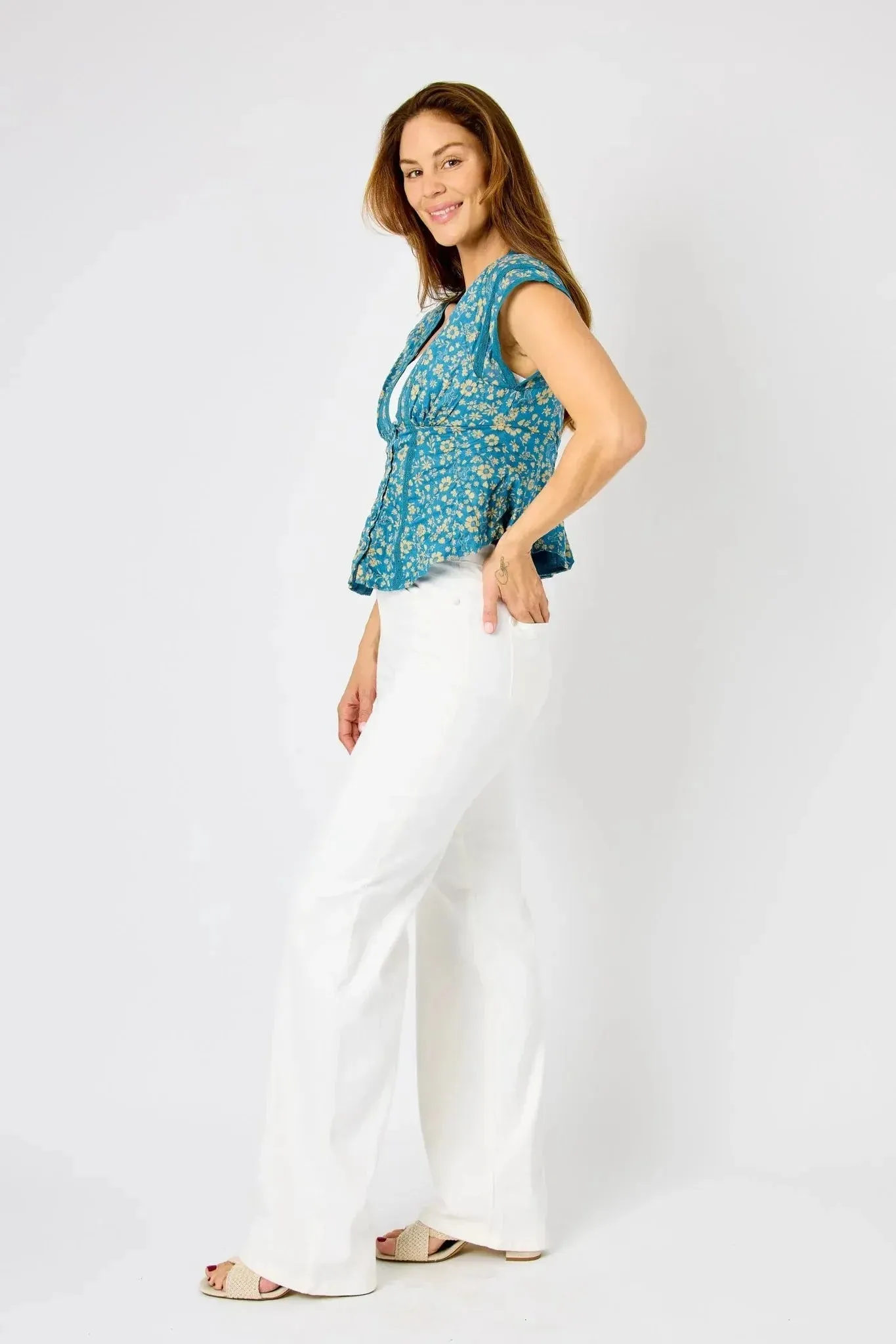 Judy Blue High Waist Braided Waistband Wide Leg Jeans 88781