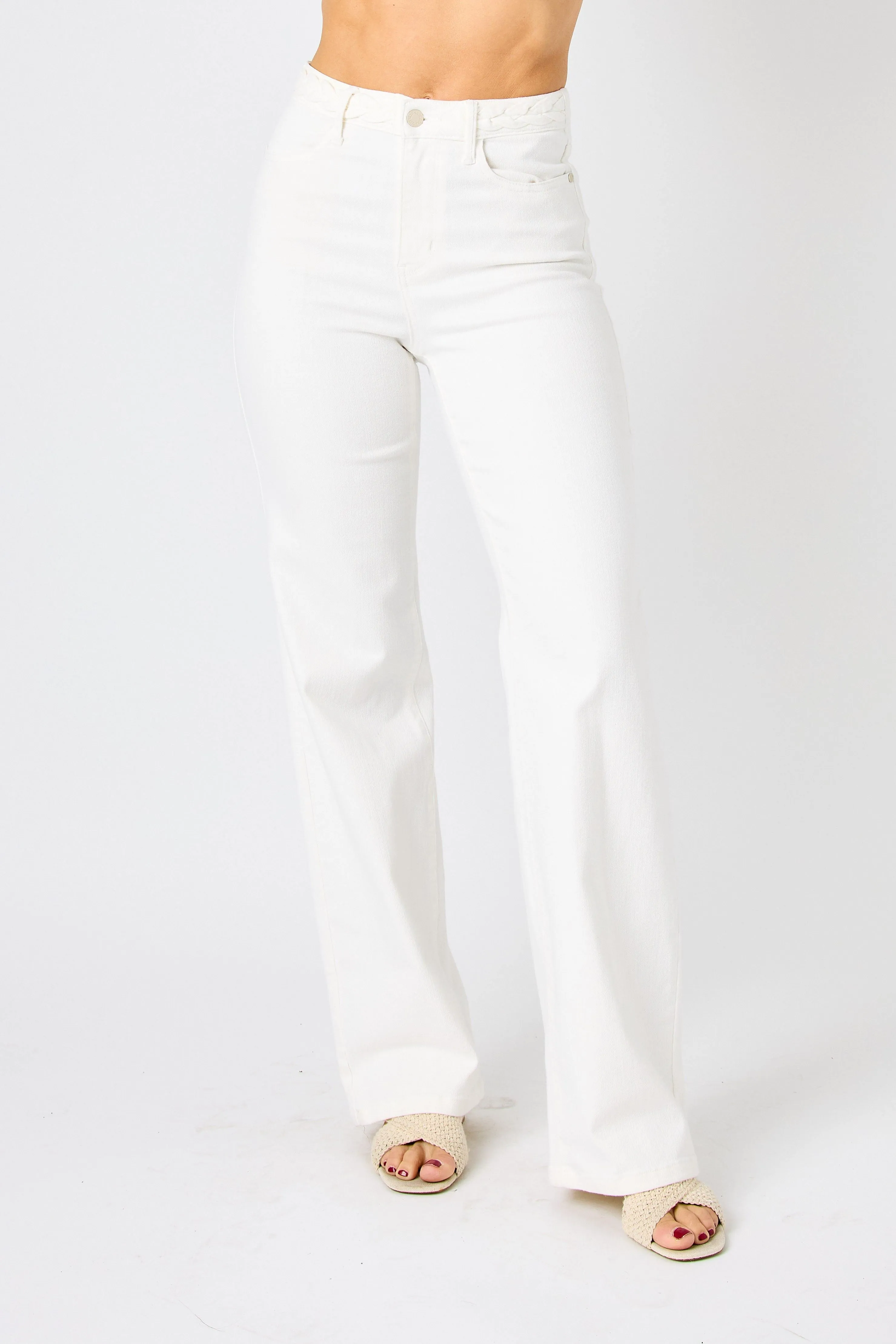Judy Blue High Waist Braided Waistband Wide Leg Jeans 88781
