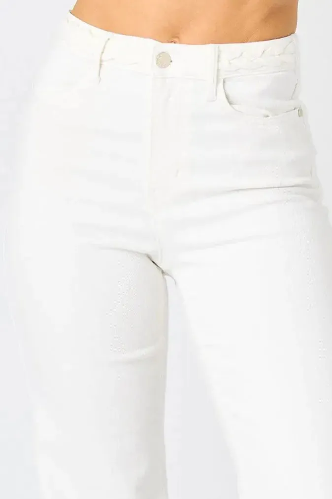 Judy Blue High Waist Braided Waistband Wide Leg Jeans 88781