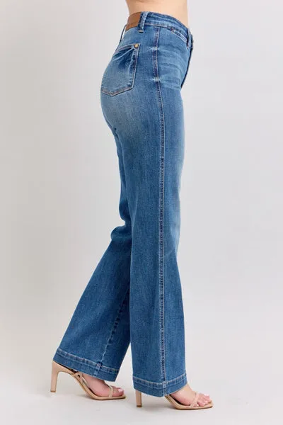 Judy Blue High Waist Contrast Thread Straight Leg Jeans 88596