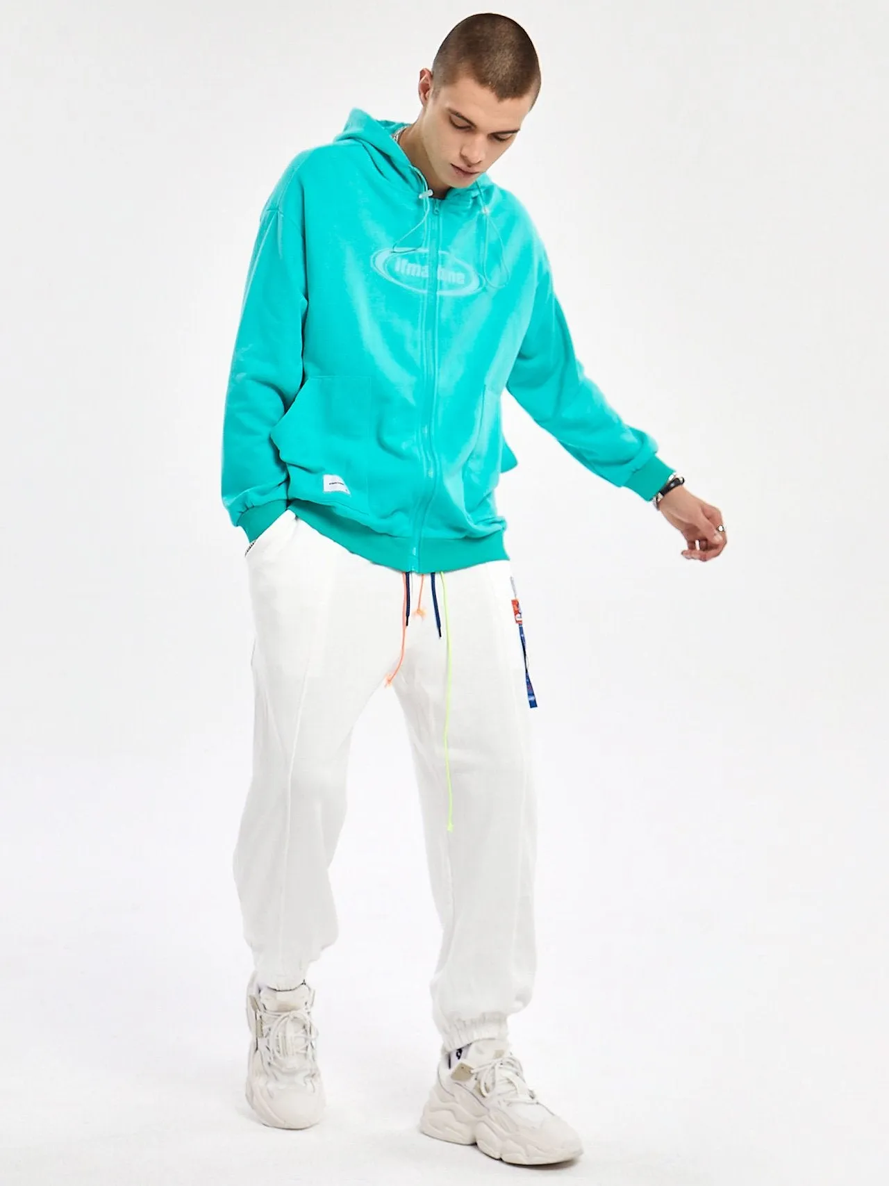 JUSTNOTAG Letter Cotton Hooded Zip-Up Hoodies