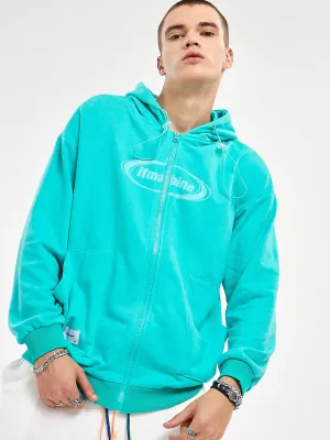JUSTNOTAG Letter Cotton Hooded Zip-Up Hoodies