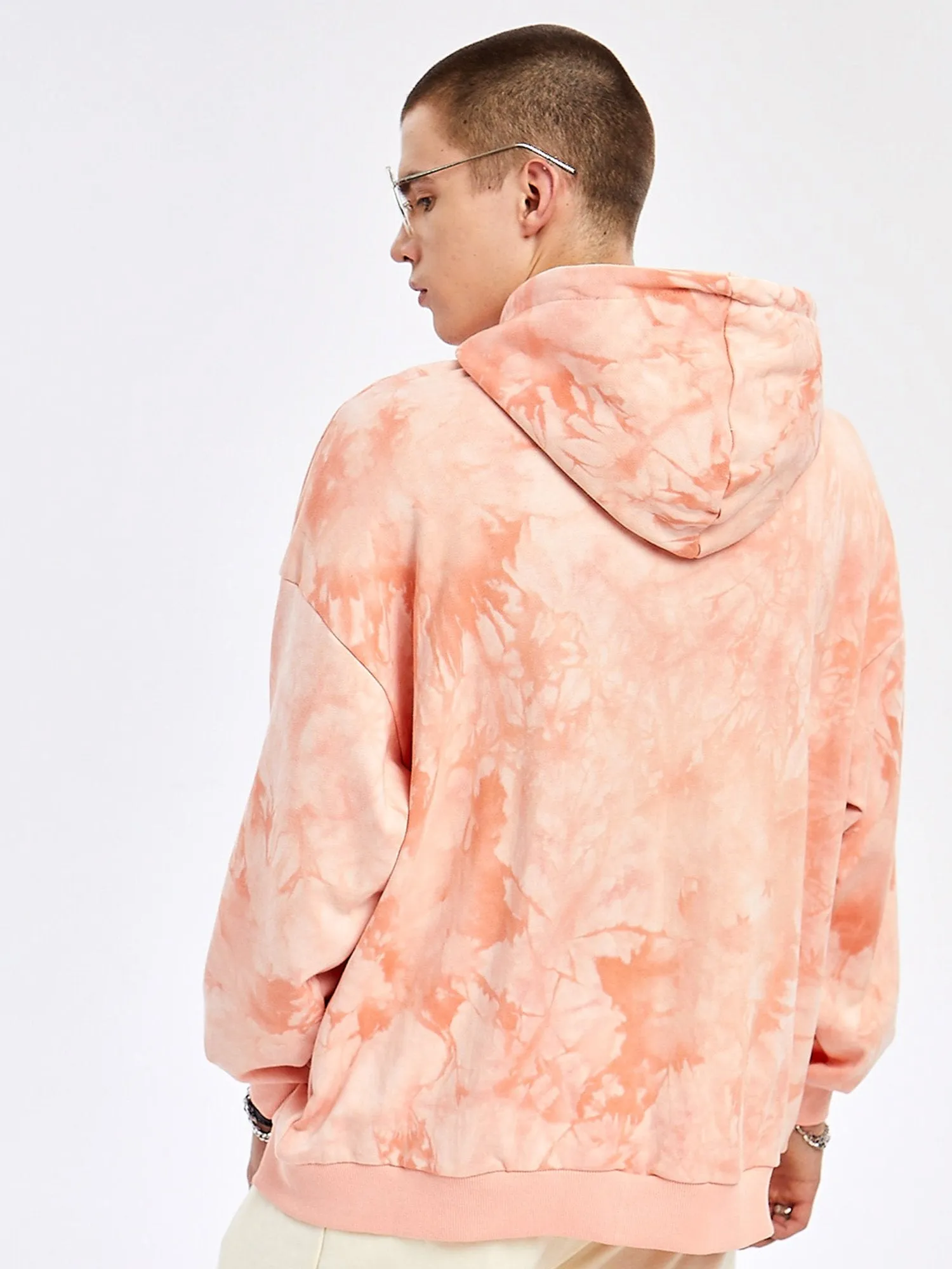 JUSTNOTAG Letter Print Cotton Zip-Up Salmon Hoodies