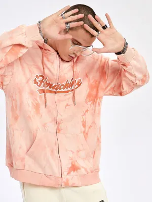 JUSTNOTAG Letter Print Cotton Zip-Up Salmon Hoodies