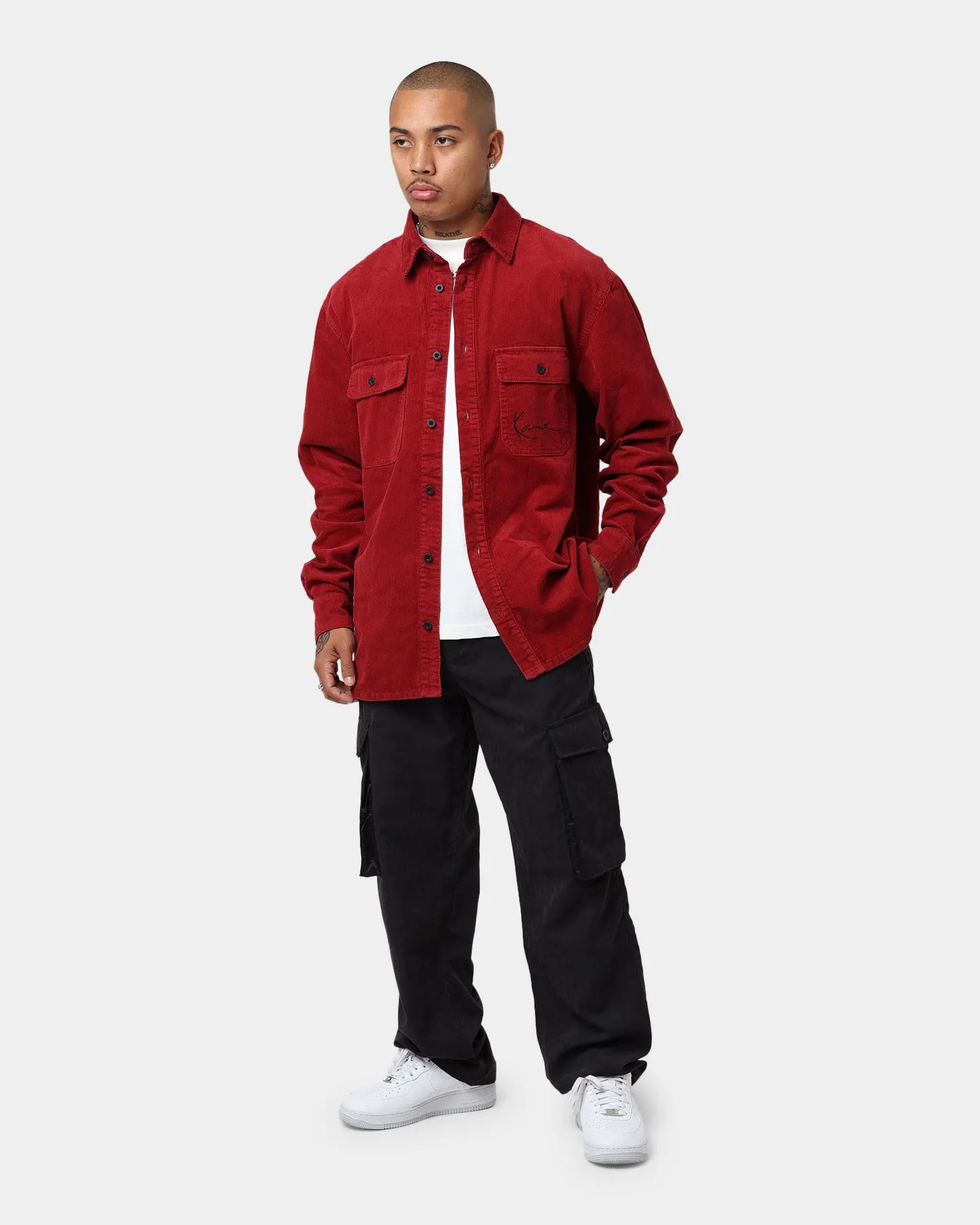 Karl Kani Chest Signature Corduroy Shirt Dark Red