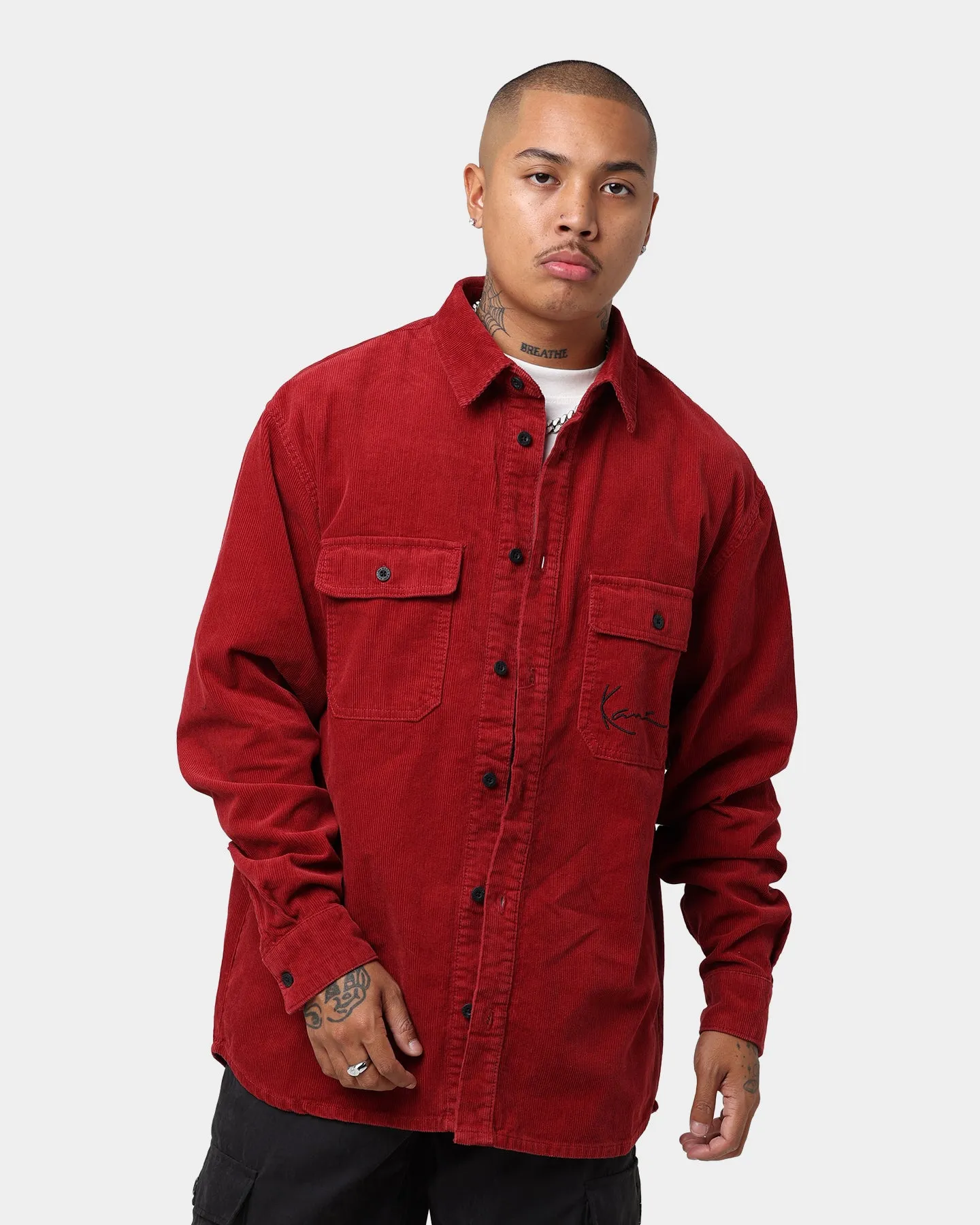 Karl Kani Chest Signature Corduroy Shirt Dark Red
