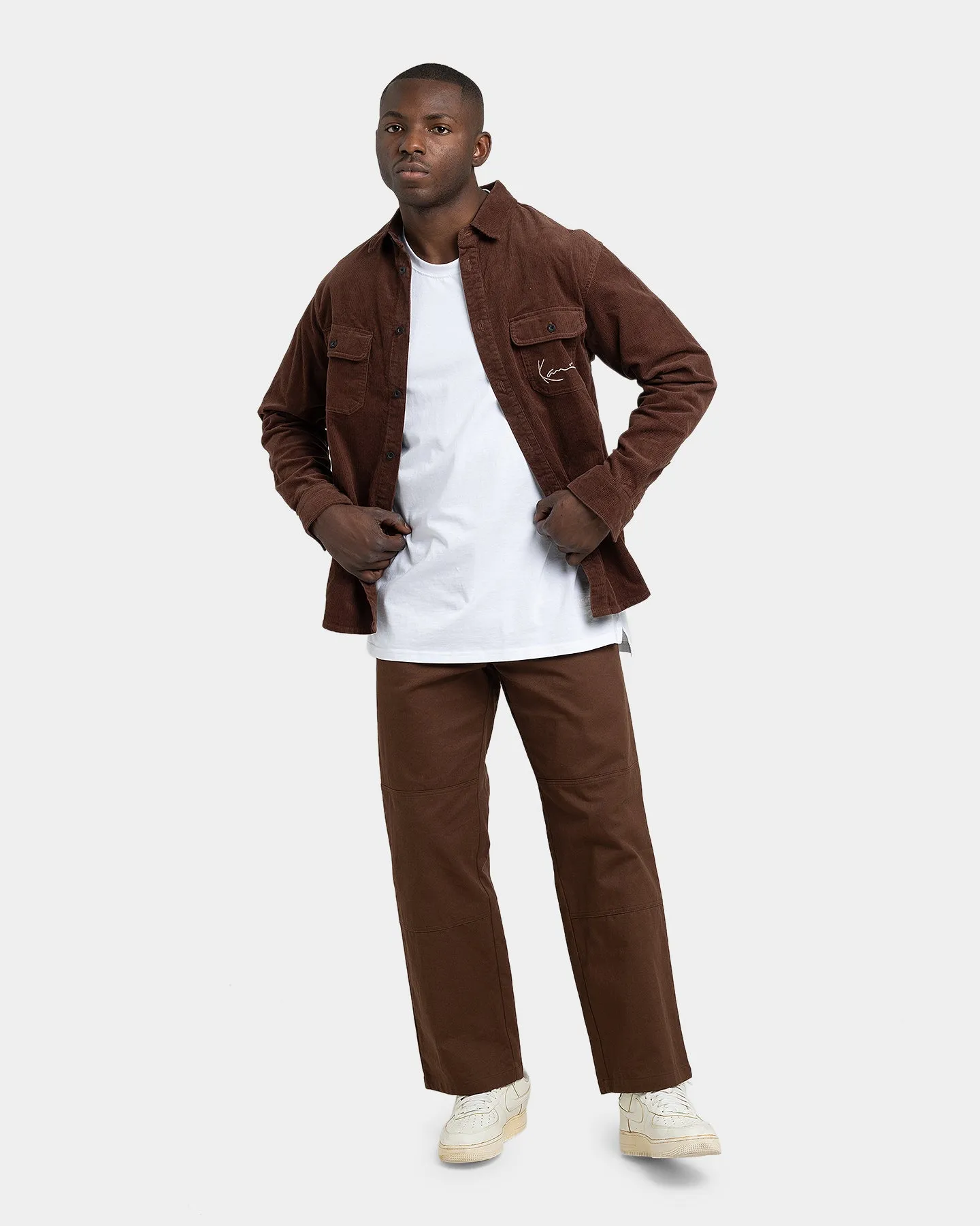 Karl Kani Men's Chest Signature Corduroy Shirt Brown