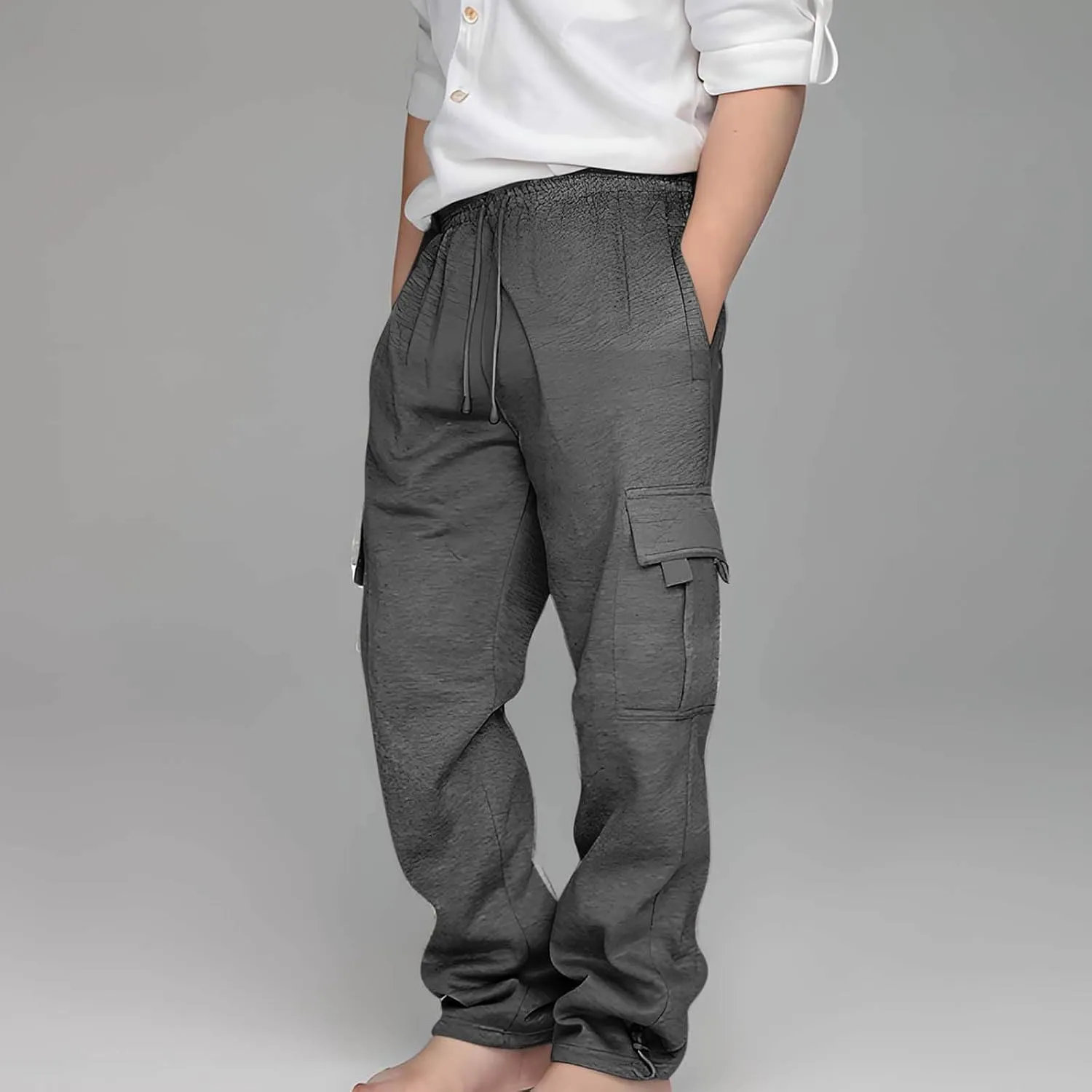 Kids Boys Cargo Sweatpants Toddler Boys' Casual Drawstring Elastic Waist Sweat Pants Baggy Sweatpants 1Pcs Set