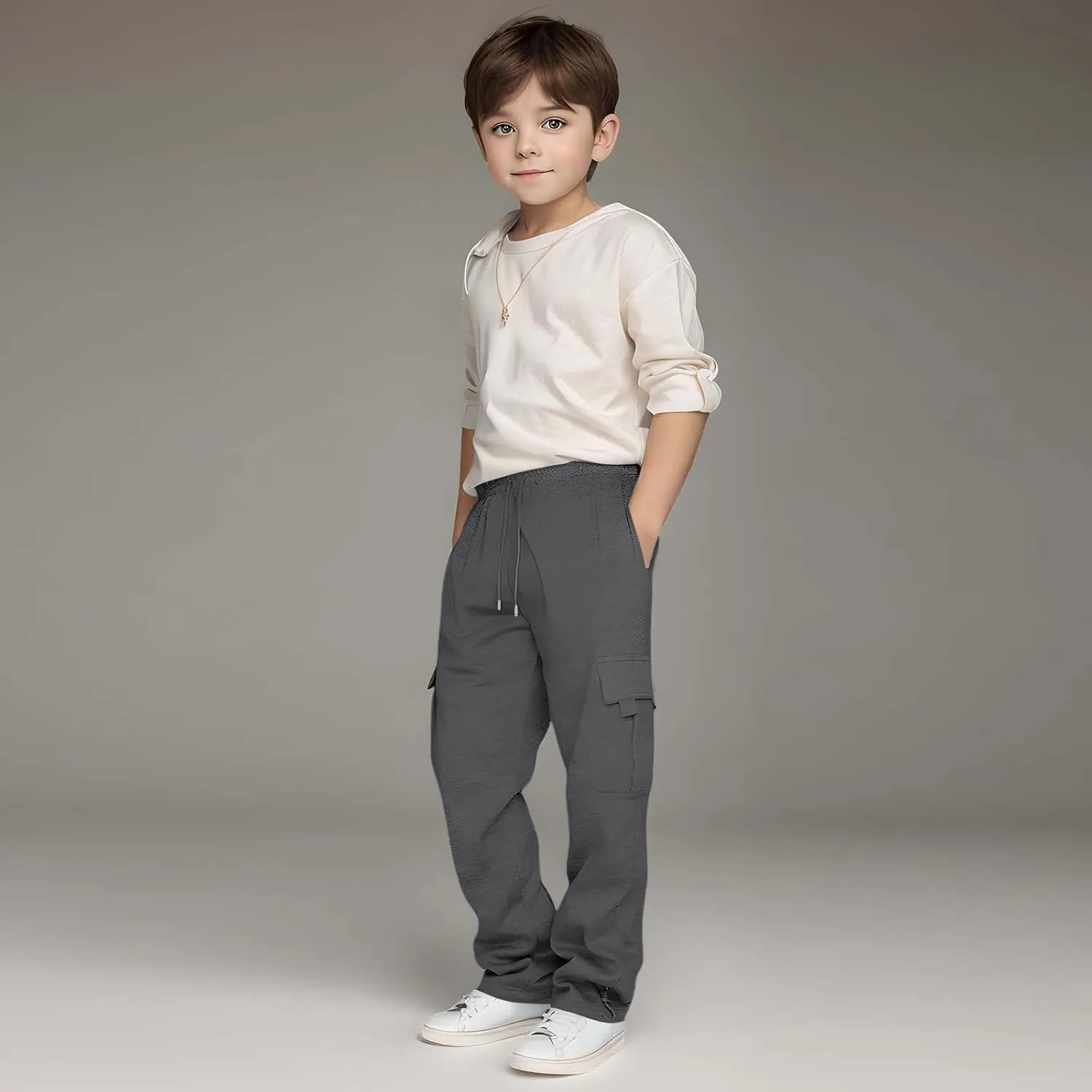 Kids Boys Cargo Sweatpants Toddler Boys' Casual Drawstring Elastic Waist Sweat Pants Baggy Sweatpants 1Pcs Set