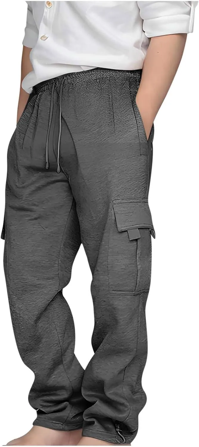 Kids Boys Cargo Sweatpants Toddler Boys' Casual Drawstring Elastic Waist Sweat Pants Baggy Sweatpants 1Pcs Set