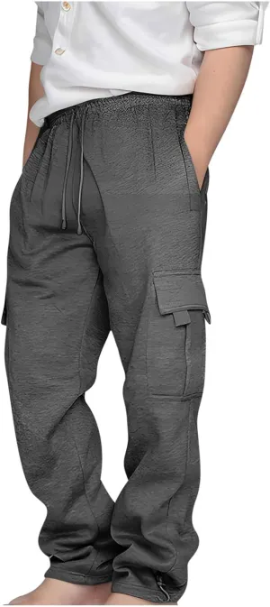 Kids Boys Cargo Sweatpants Toddler Boys' Casual Drawstring Elastic Waist Sweat Pants Baggy Sweatpants 1Pcs Set