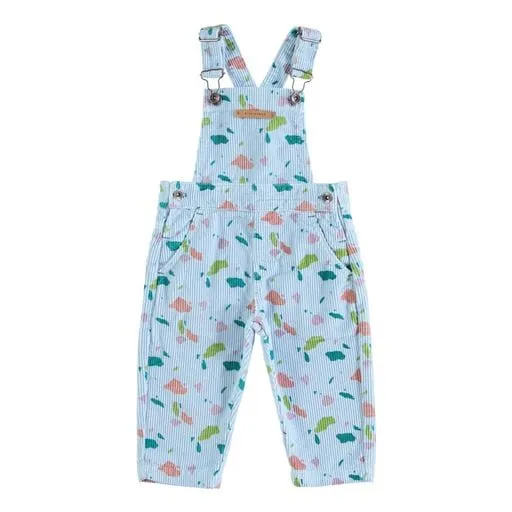 Kids Corduroy Dungarees Blue with Multicolour Geometric Print