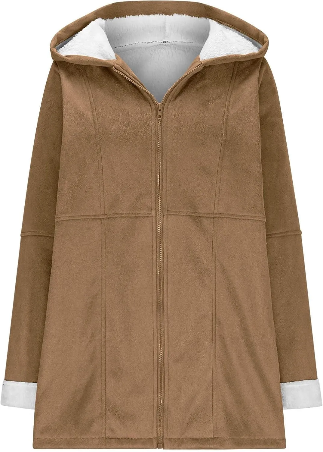 Kubbon Womens Sherpa Lined Jacket Fall Winter Fashion Fuzzy Fleece Lined Faux Suede Coat Hooded Distressed Jackets Outerwear