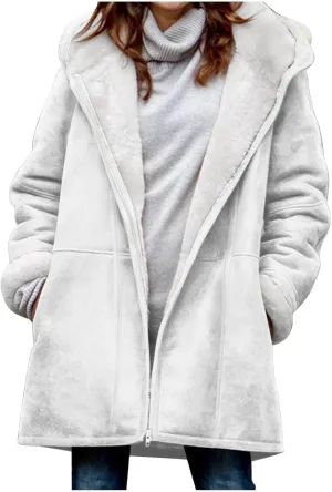 Kubbon Womens Sherpa Lined Jacket Fall Winter Fashion Fuzzy Fleece Lined Faux Suede Coat Hooded Distressed Jackets Outerwear