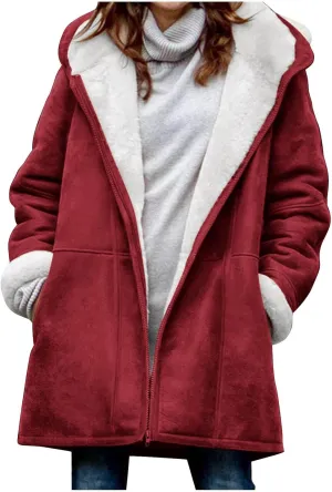 Kubbon Womens Sherpa Lined Jacket Fall Winter Fashion Fuzzy Fleece Lined Faux Suede Coat Hooded Distressed Jackets Outerwear