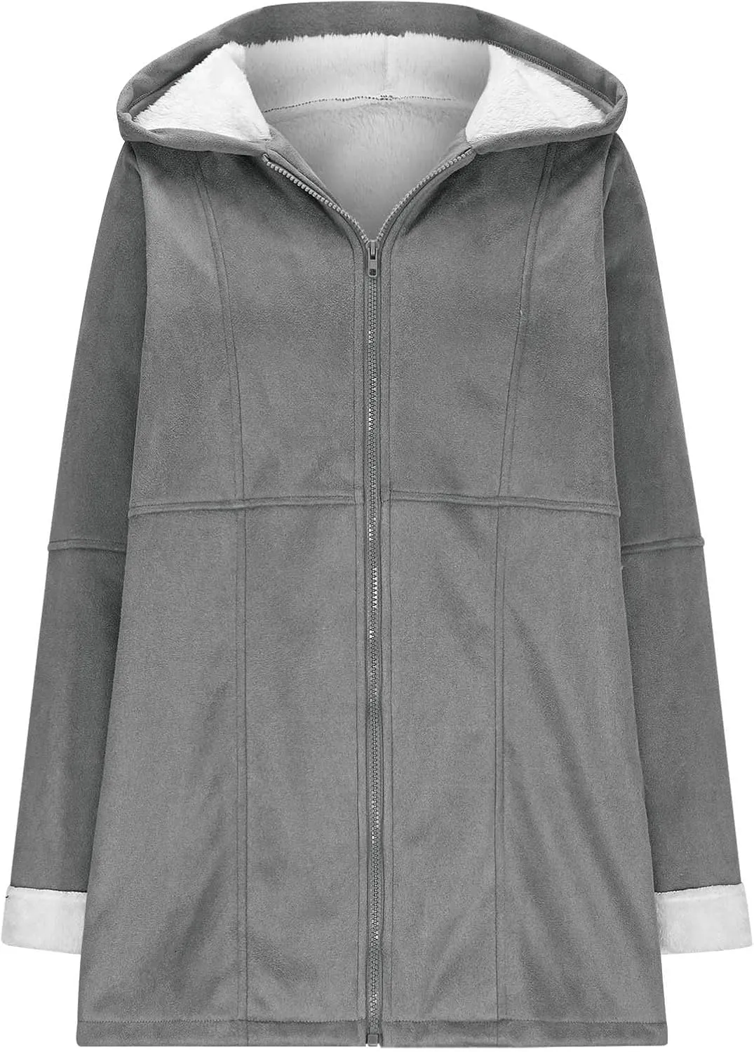 Kubbon Womens Sherpa Lined Jacket Fall Winter Fashion Fuzzy Fleece Lined Faux Suede Coat Hooded Distressed Jackets Outerwear