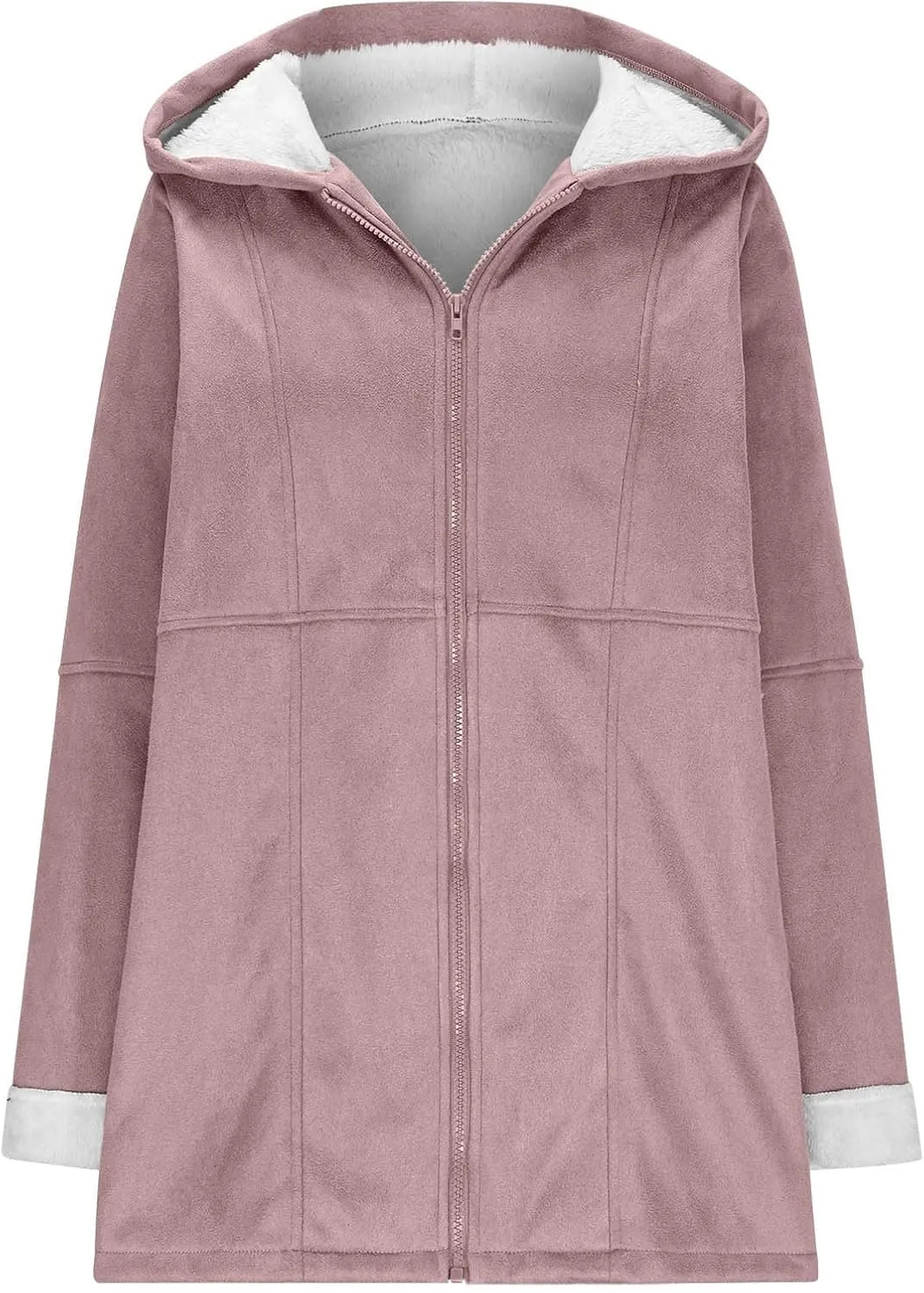 Kubbon Womens Sherpa Lined Jacket Fall Winter Fashion Fuzzy Fleece Lined Faux Suede Coat Hooded Distressed Jackets Outerwear