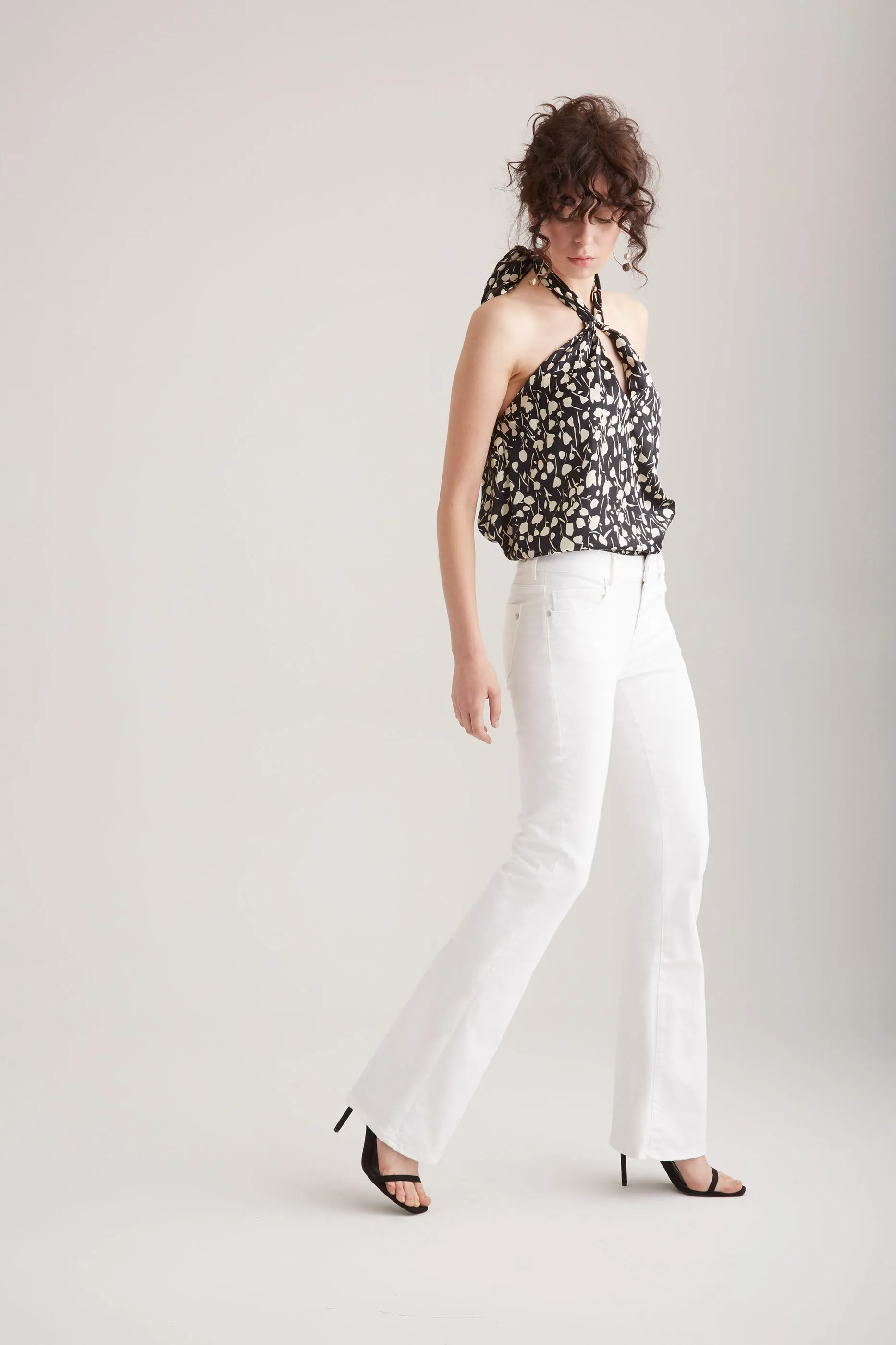 Laura - Mid Waist Flare Jeans - White