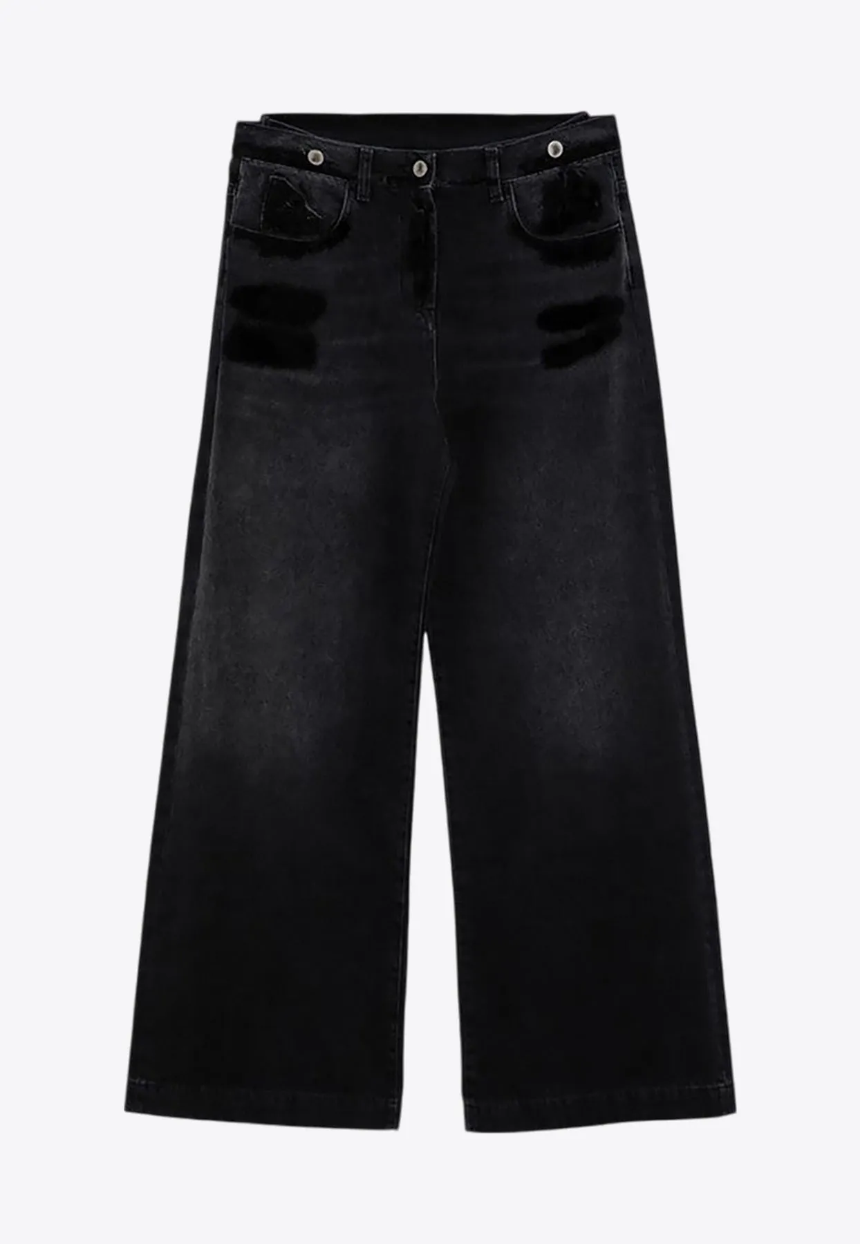 Layered Washed Wide Jeans