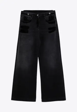 Layered Washed Wide Jeans