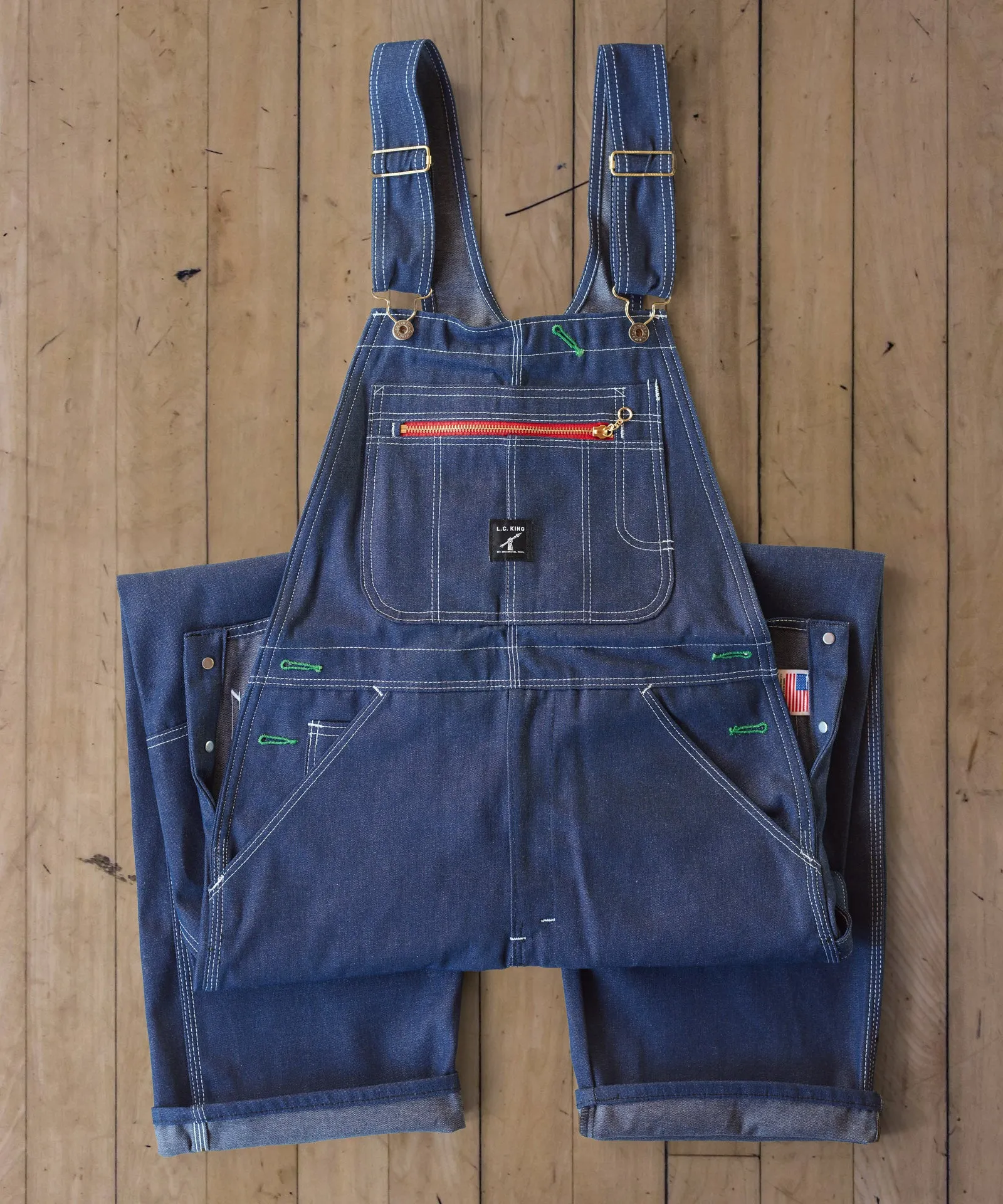 LC King Indigo Denim High Back Overalls - Unwashed