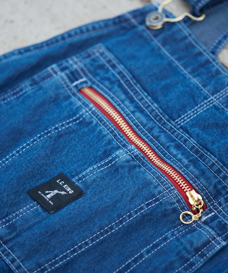 LC King Indigo Denim High Back Overalls - Washed