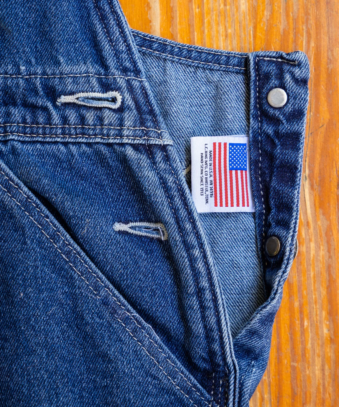 LC King Indigo Denim Tailored Fit High Back Overalls - Washed