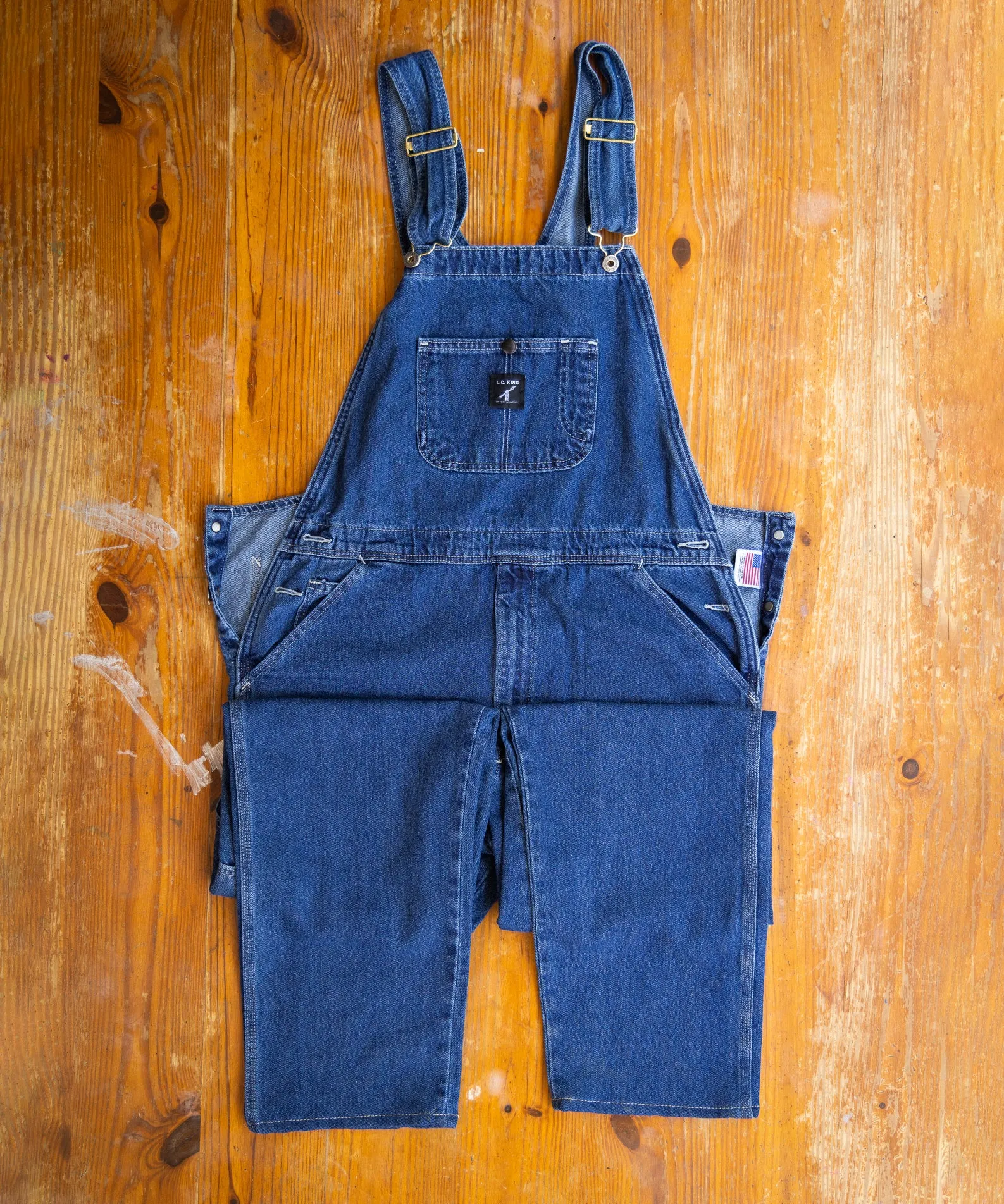 LC King Indigo Denim Tailored Fit High Back Overalls - Washed