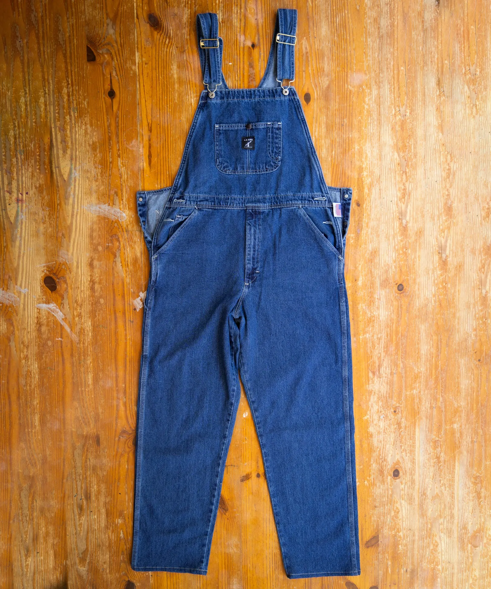 LC King Indigo Denim Tailored Fit High Back Overalls - Washed