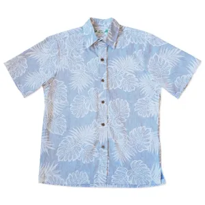 leaf blue REVERSE print hawaiian cotton shirt
