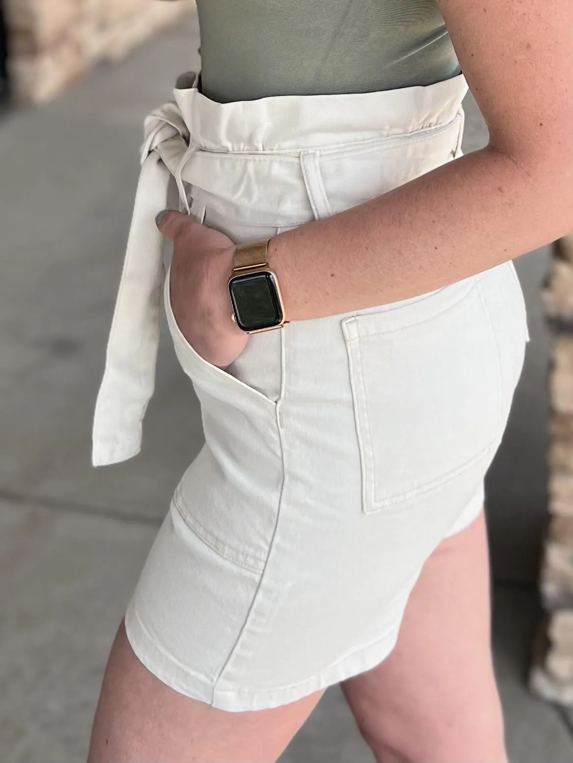 Leah Tie-Waist Paper Bag Shorts