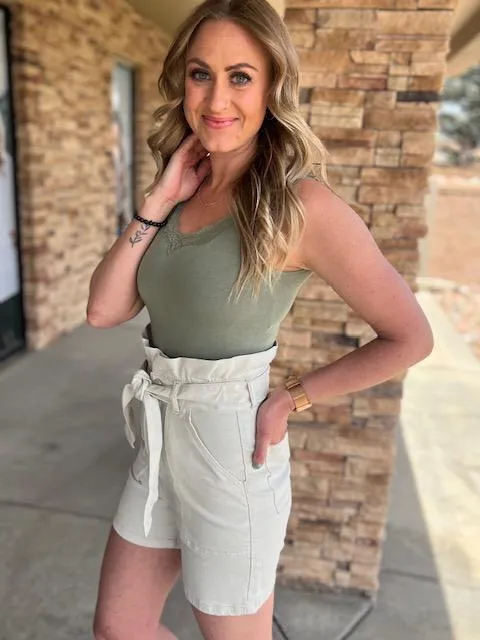 Leah Tie-Waist Paper Bag Shorts