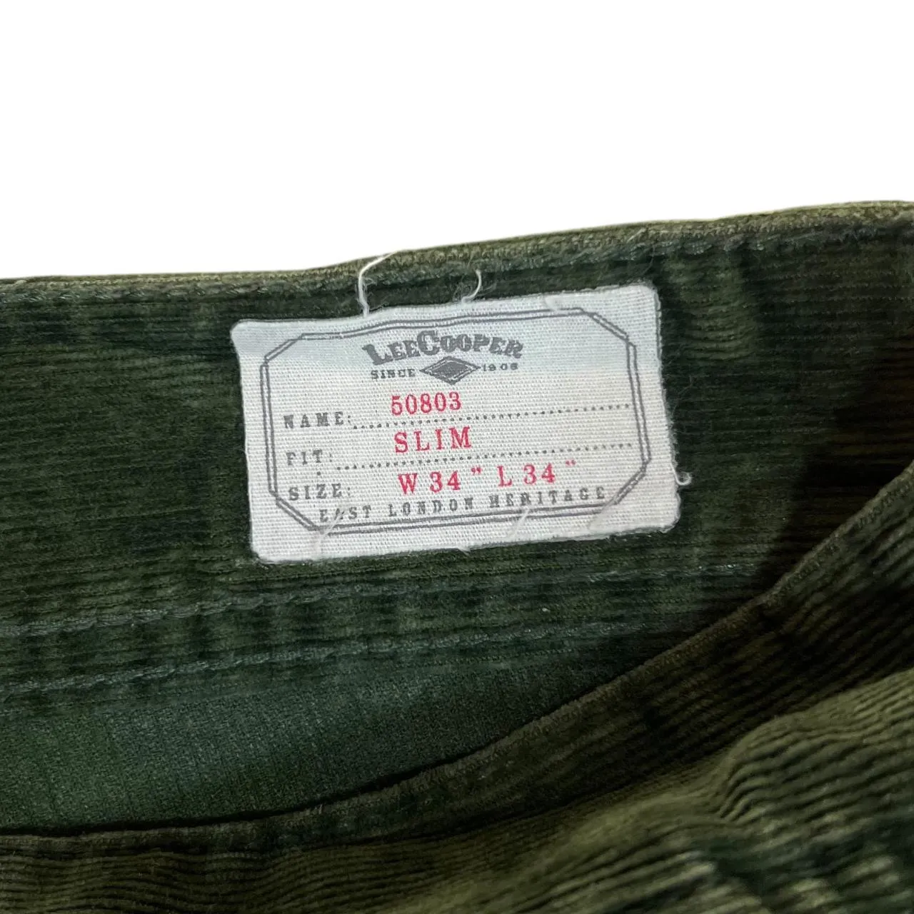 LEE COOPER 50803 "Slim" Green Corduroy Cord Straight Leg Trousers