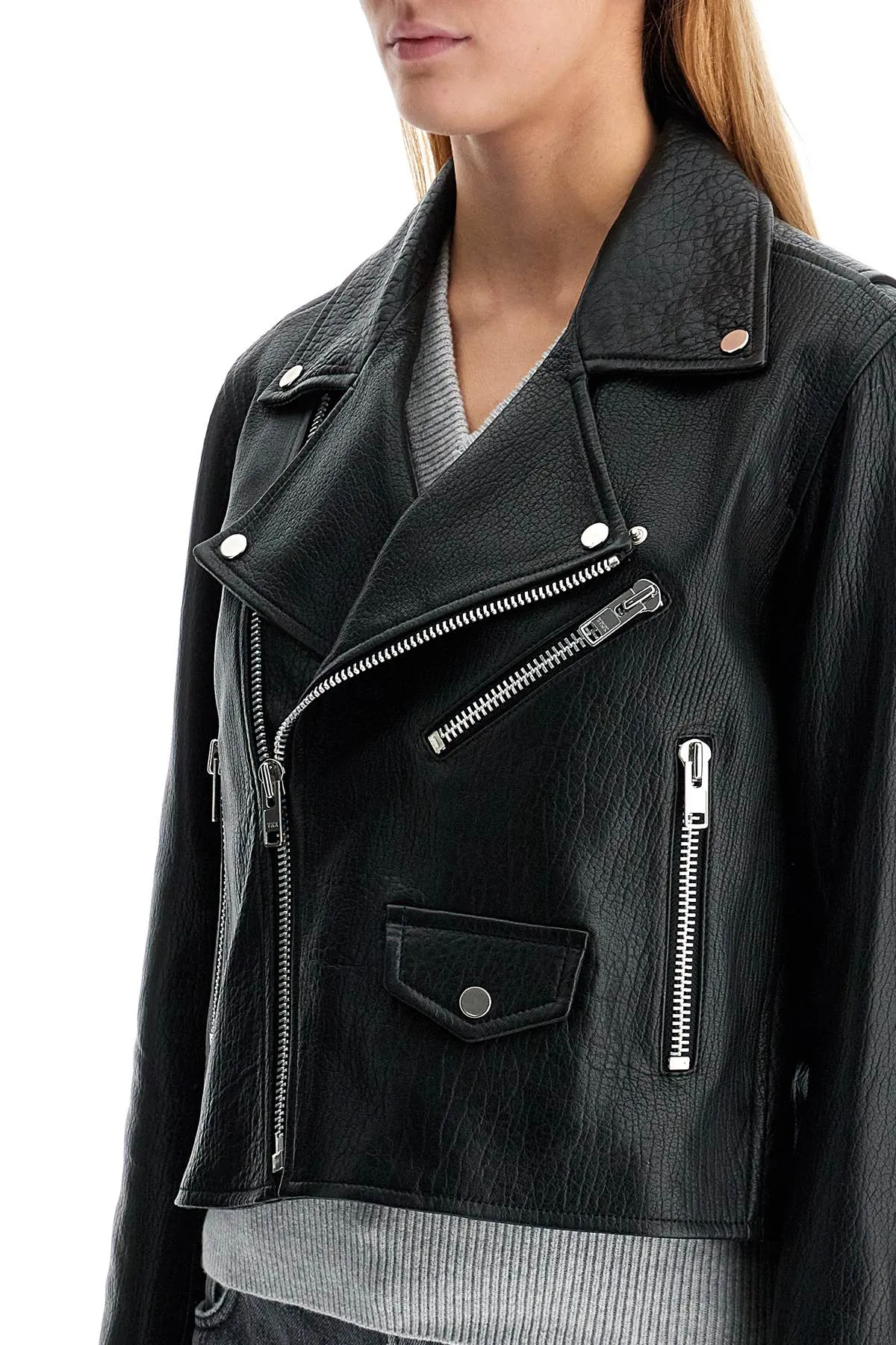 lenny sue leather biker jacket IO118036 BLACK