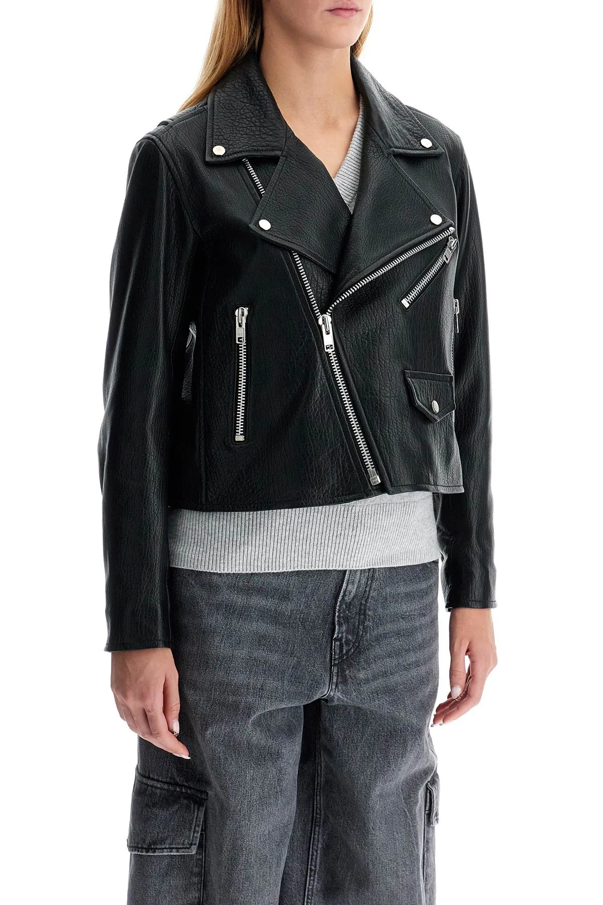 lenny sue leather biker jacket IO118036 BLACK