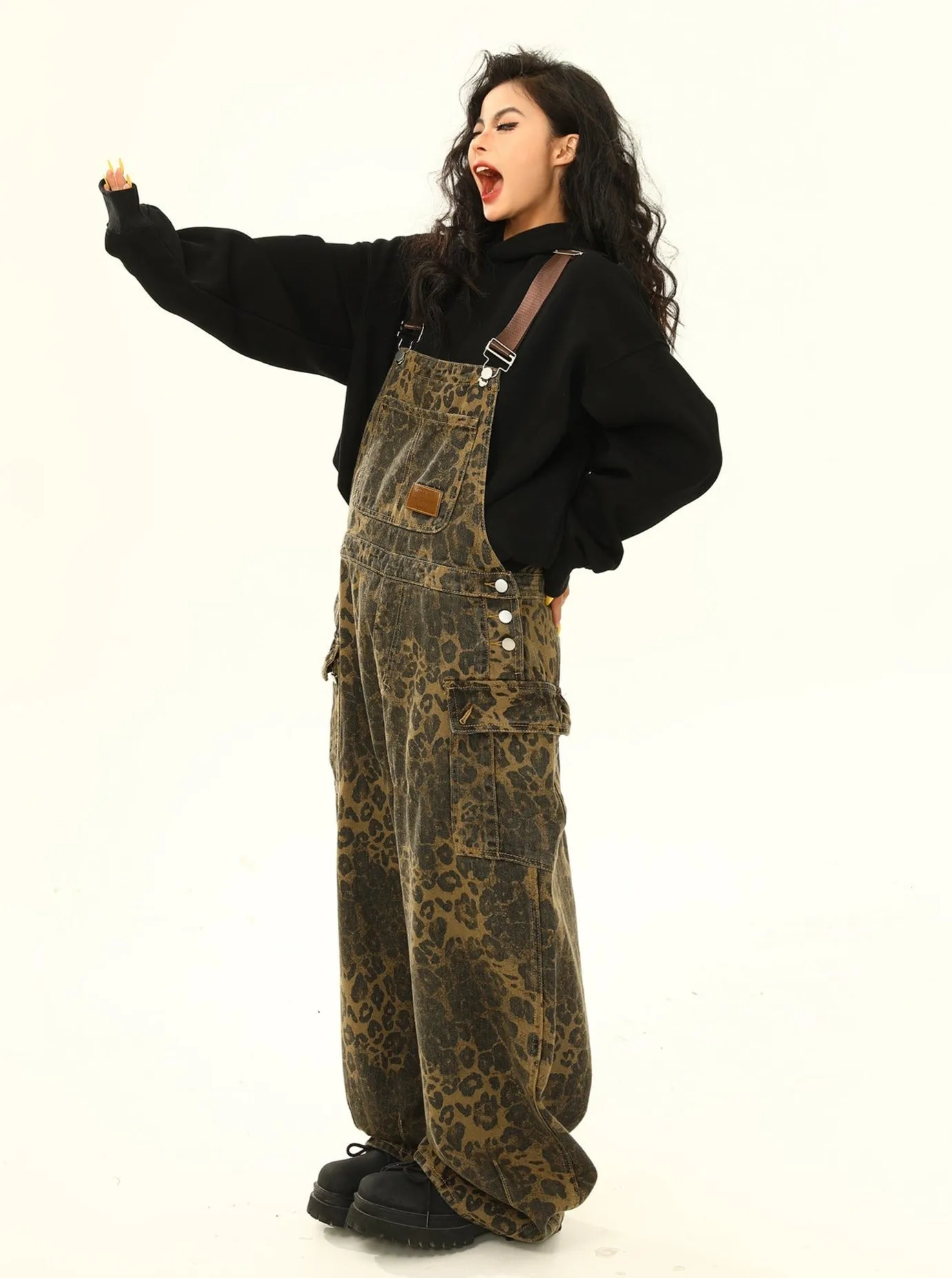 Leopard Print Denim Overalls
