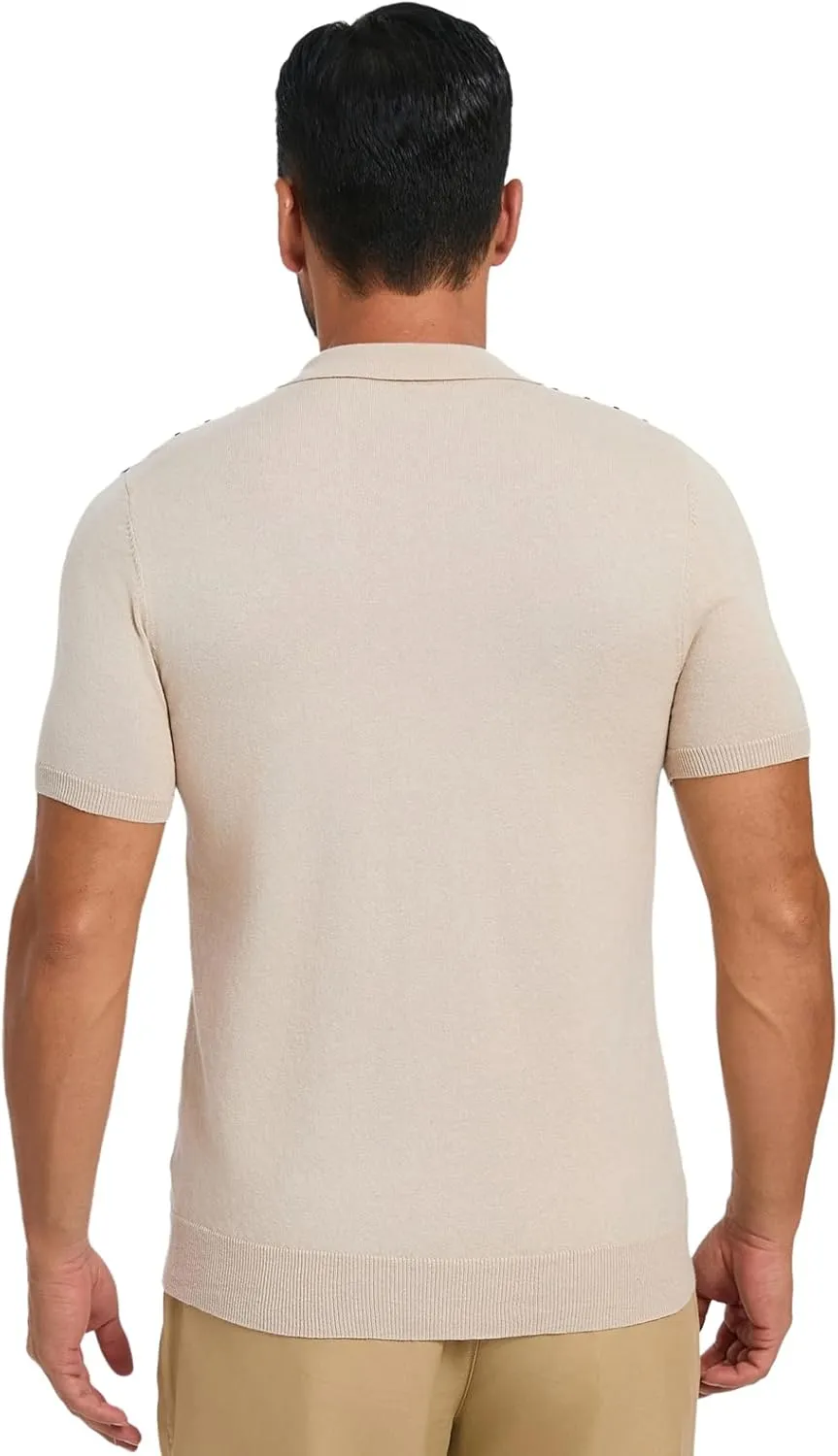 Les umes Men's Knit Polo Shirts Short Sleeve Button Down Shirts Striped Summer Beach Casual Shirt